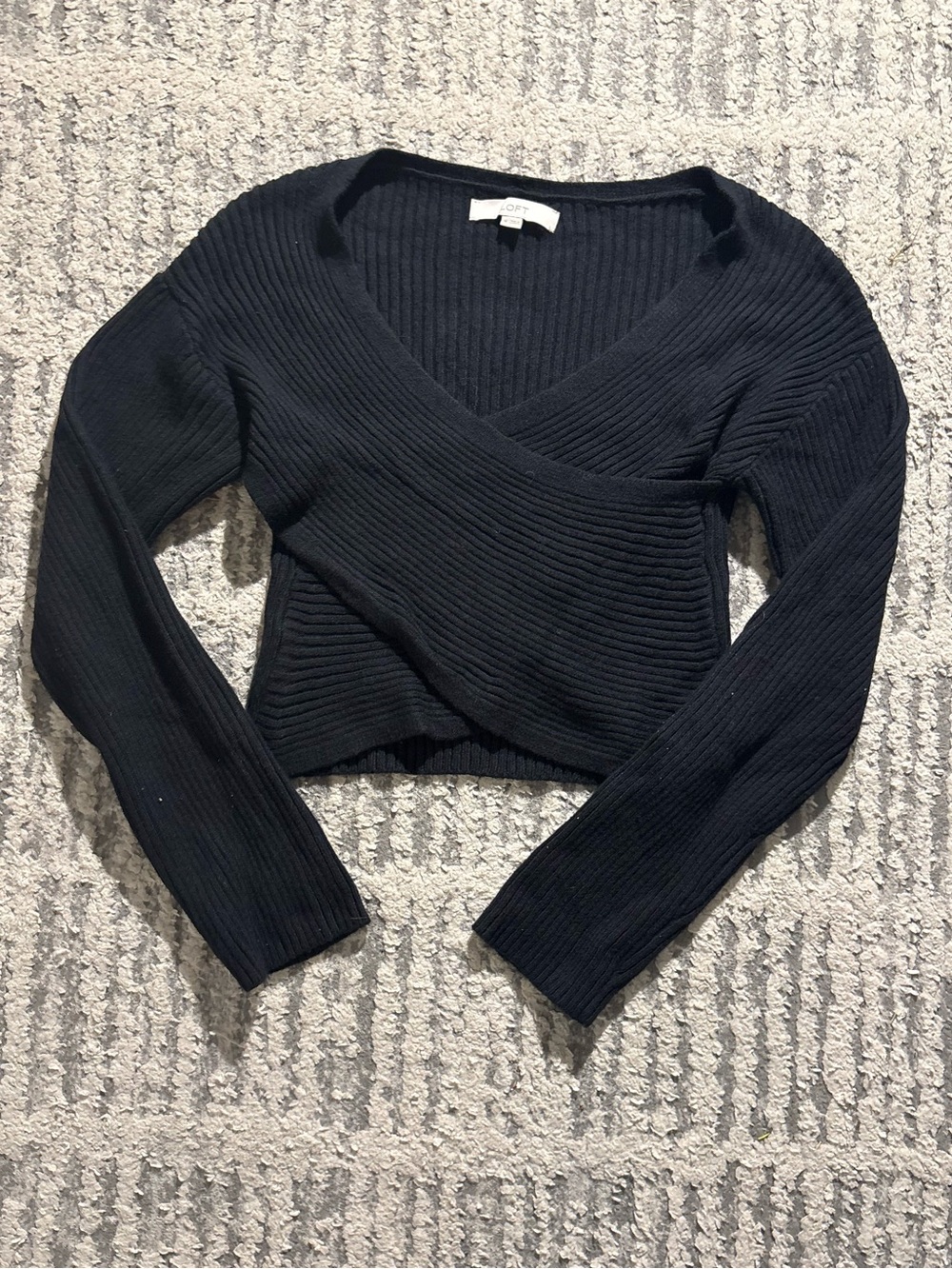 Loft Ann Taylor black long sleeve wrap sweater top size M